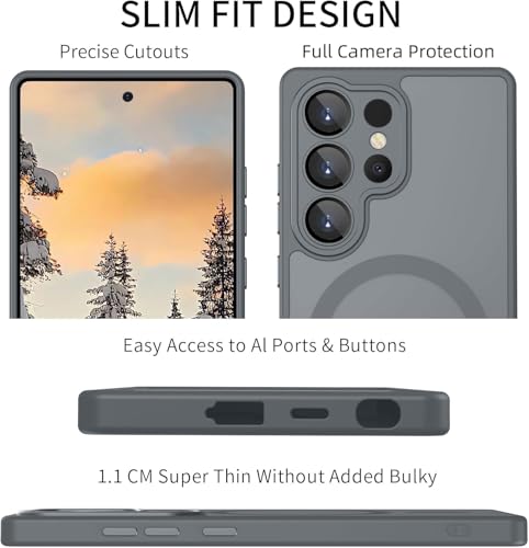 Image of Elzzi Magnetic for Samsung S25 Ultra 5g Case, Upgraded [Full Camera Protection] [Compatible with Magsafe] [Translucent Matte] Shockproof Protective Phone Case for Men & Women - Grey