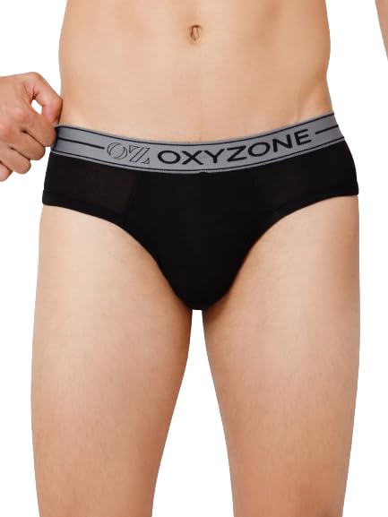 Image of OXYZONE Men's Modal Solid Brief with Sweat-Absorbent & Anti-Odour Fabric, Lightweight, Tag-Free, Breathable Innerwear with Outer Soft Waistband