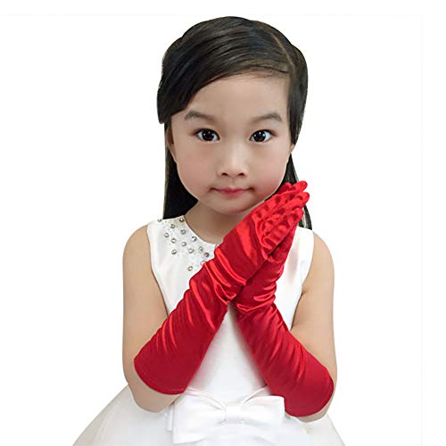 IBLUELOVER - Gants Enfant Déguisement Mariage Gants Long Satin Fille Gant de Performance Scène Danse Jazz Gloves Accessoires Robe Costumes Cérémonie Soirée Opéra Fête Halloween Journée de l'enfance