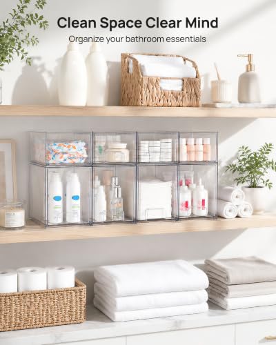 Image of Vtopmart Stackable Storage Drawers Set of 8, Clear Plastic Organizer Bins for Baby Bottle, Beauty Supplies Storage, Ideal for Kichen Countertop, Vanity, Bathroom, Cabinet, Pantry Organization