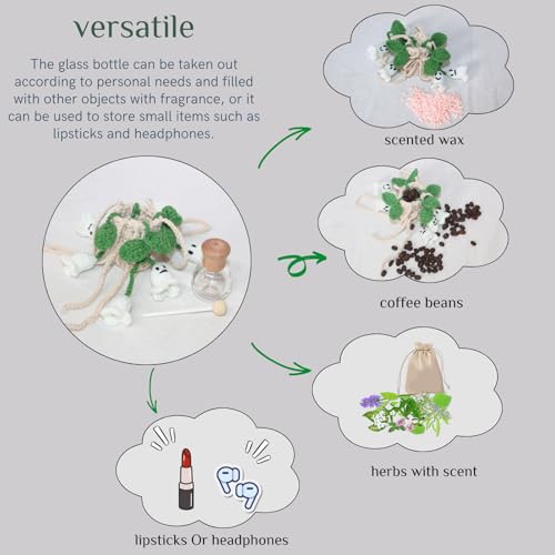 Image of ROFIGL Handmade Crochet Hanging Car Air Freshener - Glow-in-the-Dark Lily of the Valley Plant with 12ml Refillable Essential Oil Diffuser Bottle, Halloween Car Accessories & Bedroom Nightlight Decor