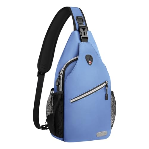 MOSISO Small Sling Bag for Women Men, Casual Crossbody Shoulder Bag, Sling Backpack Chest Daypack forTravel Hiking, Airy Blue, Medium