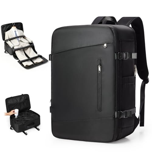 VGCUB Vacuum Backpack Travel with Suit Bag and Air Pump Compression Vacpack Carry on Flight Approved Daypack Laptop Space Saver Garment Bags for Travel Storage with Vacuum System Women Men Black