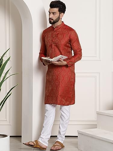 Image of SOJANYA (Since 1958 Men's Silk Blend self Design Kurta and Churidar Pyjama Set