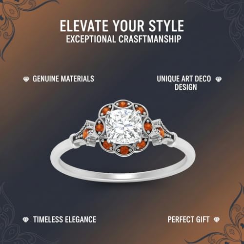 Image of Choose Your Gemstone Vintage Halo Diamond CZ Engagement Ring Sterling Silver Cushion Shape Vintage Engagement Rings Minimal Modern Design Birthday Gift Wedding Gift US Size 4 to 12