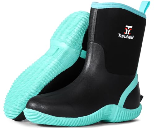 Image of Rubber Boots for Women,Rain Boots with Steel Shank, Waterproof Insulated Mid Calf Neoprene Garden Boots, Anti-slip Outdoor Boots Multi-season