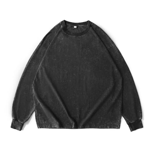 Acid Wash Tshirts Oversized Long Sleeve Shirts for Women Men Casual Loose Retro Crewneck Tops Basic Solid Street Wear2