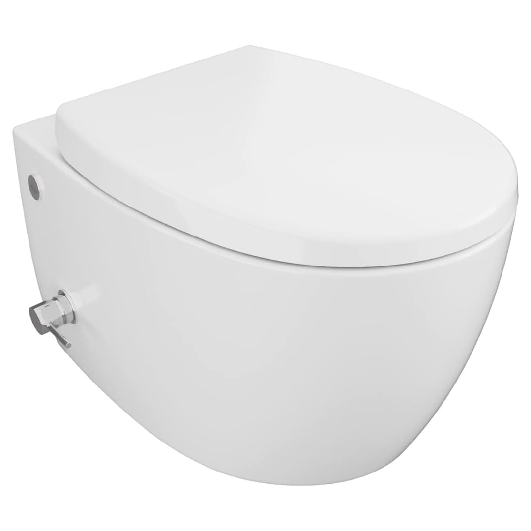 Aqua Bagno | Toilettes Taharet avec Fonction Bidet et Douche, WC Suspendu Mural | 51 cm de Long