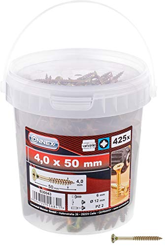 Connex B30043 Lot de 425 Vis universelles 4,0 x 50 galvanisées