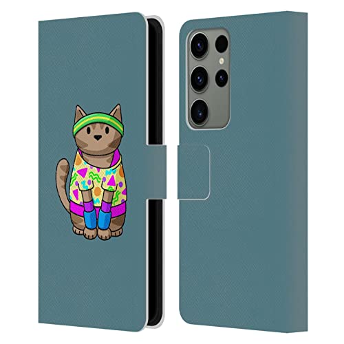 Funda de cuero tipo libro para Samsung Galaxy S23 Ultra 5G con diseño Yoga Fitness Gatos de Beth Wilson