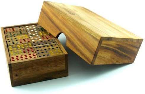 Thai Wooden Dominoes Set Game with Wooden Case - 56 Pieces by Night Market Huahin