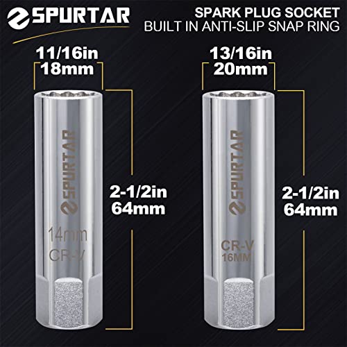 Image of Spurtar 14mm 16mm Spark Plug Socket Set Thin Wall 12-Point 3 /8-Inch Drive