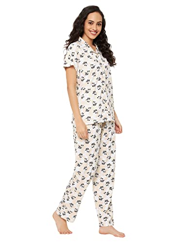 Image of Clovia Women's Cotton Pretty Florals Button Me Up Shirt & Pyjama