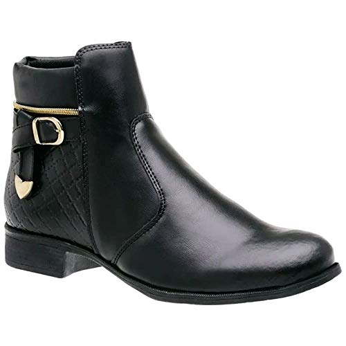Coturno Feminino Com Metal De Coração 207 Bota Cano Curto Cor:Preto;Tamanho:35