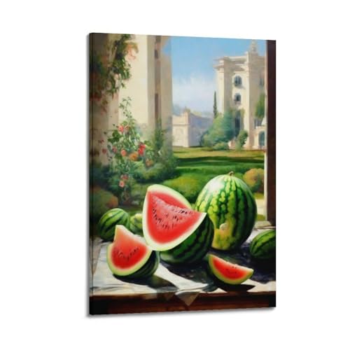 Poster art mural pastèque style peinture à l'huile sur toile encadré 30x45 cm