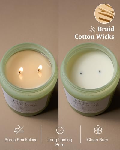 M&SENSE Eucalyptus & Mint Candles Home Scented, Natural Non Toxic Soy Candle, 19.4oz 110H Long Lasting Aromatherapy Candle for Stress Relief, Meditation, Spa, Relaxing Gifts for Men Women - Image 6
