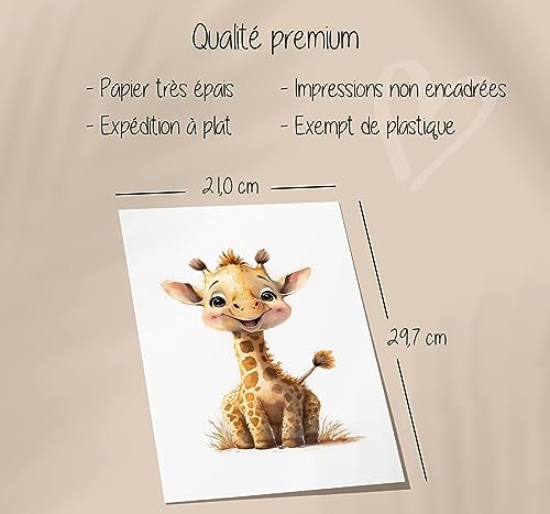 Lavema Affiche décorative chambre d'enfant - animaux de safari en afrique - Poster Images Murales A4 Sans cadre photo - Décoration chambre de bébé – vue 5