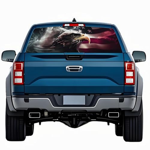 Image of Rear Window Decals for Trucks - 65x17.3 in American Flag Vinyl Perforated Back Window Graphics Fit Most Pickup Trucks SUV for Personalized