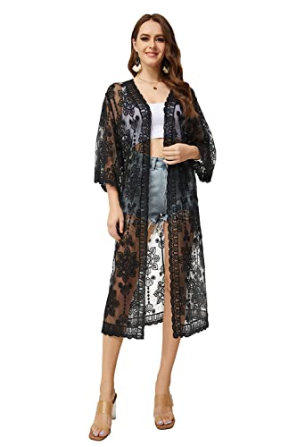 Kimono de encaje de ganchillo marysgift para cubrir el traje de baño con elegancia y frescura