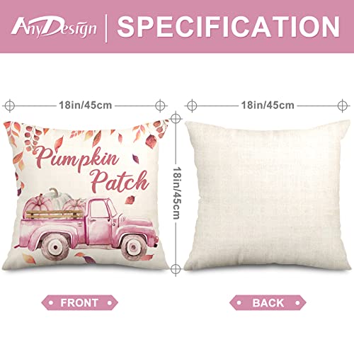 Anydesign Fall Pillow Covers Autumn Thanksgiving Throw Pillow Case Pink Pumpkin Truck Leaves Bicycle Pillow Case Harvest Decorative Cushion Cover Case For Farmhouse Home Office Couch, 18 X 18, 4Pcs #TOP1