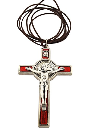 Crucifijo de San Benito esmaltado a color de 7,62 cm con medalla redonda y cordón