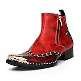 Rutschfeste Gummiaußensohle for Herren Stiefeletten Rote Stiefel Schlangenleder Captoe Doppelreißverschlüsse Business Urlaub Büro Party Show for Club Reines Leder Die erste Schicht aus echtem Rindsleder(41 EU)