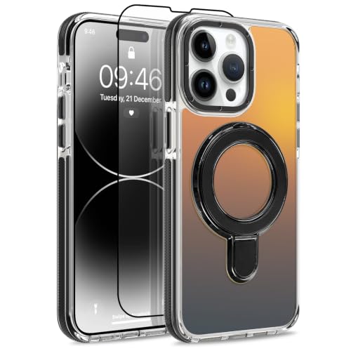 Image of Magnetic for iPhone 14 Pro Max Case with Stand [Compatible with Magsafe] [Fashion Fluorescent Design] [1 Screen Protector] Slim Translucent Matte Case for iPhone 14 Pro Max 6.7 inch 2022, Black