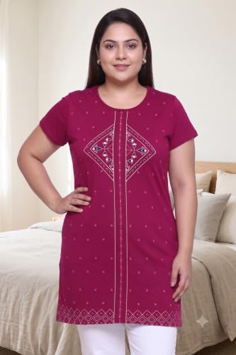 Image of Women Printed Cotton Tshirt with Side Slits & Pocket