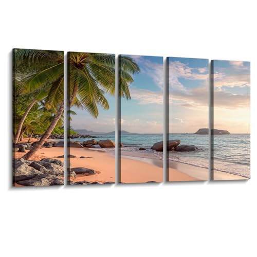 Weone Artwork 5 Panel Canvas Wall Art Summer vacation ocean