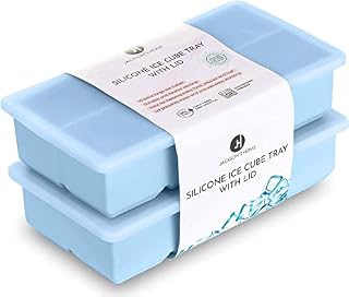 Baby Weaning Food Storage Containers for Freezer, Silicone - Large Ice Cube Tray with Lids Set of 2 by JacksonsHome - Baby Food Pots - BPA Free - 16 Moulds for Baby Purees, Ice, Soup, Cocktails