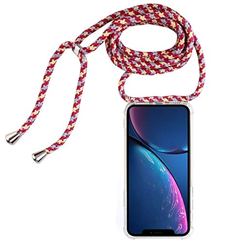 PH-CA-SE Four-Corner Anti-Fall Trasparent TPU Mobile Phone for iPhone 11 Case With Lanyard Fasion Leader (Color : Red apricot grey)