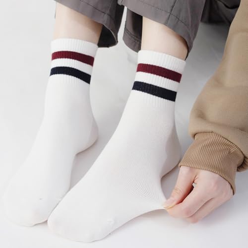 Image of SISOSOCK Quarter Crew Cotton Socks for Women Striped Athletic Casual Breathable Socks 6 Pairs with Gifts Box