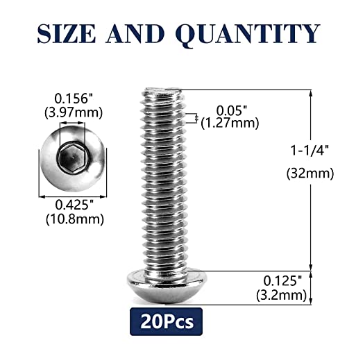 Image of 1 /4-20 x 1-1 /4 inch Button Head Socket Cap Bolts Screws, 20Pcs 304 Stainless Steel 18-8, Allen Hex Drive, Bright Finish by SG TZH(with Hex Spanner)
