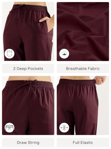 Image of SAADAA Cotton Straight Pants for Women | Breathable Everyday Wear Trousers | Drawstring, Deep Pockets & Elastic Waistband | Casual & Comfortable Fit