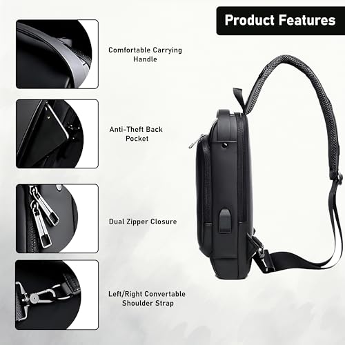 Image of DAHSHA Sling Bag for Men Stylish Crossbody Backpack for Men & Women, Anti-Theft Chest Bag with USB Charging Port, Messenger Bags, Casual Shoulder Bag (17 x 9 x 32 Cm)