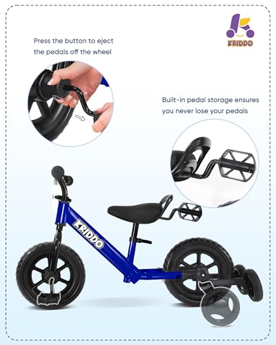 Image of KRIDDO 2-in-1 Kids Tricycle and Toddler Balance Bike 2 Year Old, Detachable Pedals and Stowable Training Wheels, DIY Plate, Riding Trikes Toy for Ages 18 Months to 3 Years
