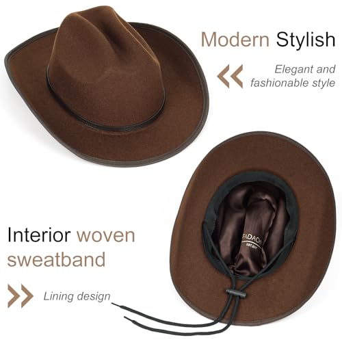 Image of Cowboy Hats for Women & Men Felt Cowgirl Hat with Belt Buckle Wide Brim Western Hat