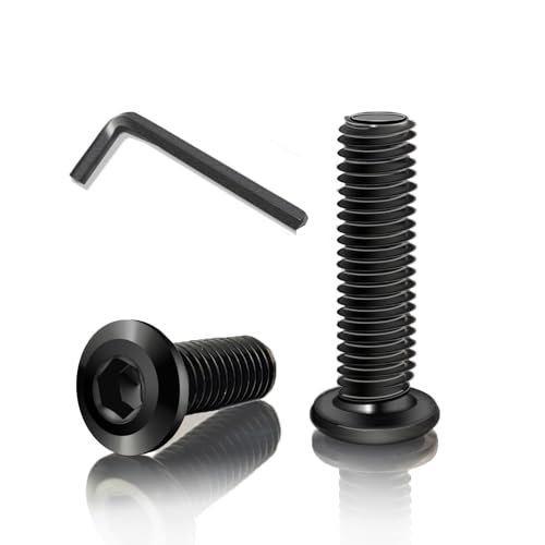 YFLeomry 40 tornillos de cabeza plana M6 x 20 mm, tornillos negros, tornillos de cabeza alomada de acero inoxidable A2 V2A, hexágono interior, cabeza plana, rosca completa, M6, tornillos con llave