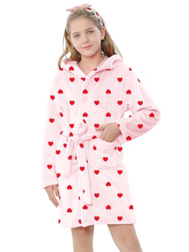 Image of Umeyda Girls & Women Fleece Hooded Robes, Soft Fuzzy Bathrobe Warm Plush Fluffy Bath Robe for Kids Womens