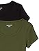 Amazon Essentials Women's Slim-Fit Cap-Sleeve Scoop Neck T-Shirt, Pack of 2, Dark Olive/Black, X-Large
