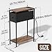 Allinside Narrow Side Table, End Table for Small Spaces, Slim Nightstands with Charging Station and Fabric Drawer, Rustic Brown Bedside Table with Storage, Skinny End Table for Living Room Bedroom