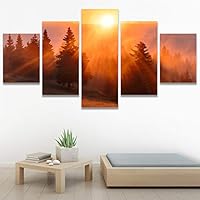 SIGNWIN 5 Panel Canvas Wall Art Setting in The Tree for Home Decorations Ready to Hang - 60