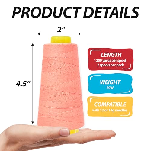 Image of Mandala Crafts Blush Mercerized Cotton Thread Cones, Sewing Quilting | 2400 Yds 50 WT, 100% Long Staple Cotton, Multipurpose, for Embroidery, Piecing, Sergers, Applique, Machine and Hand Sewing