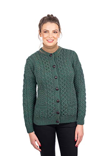 SAOL Women 100% Merino Wool Sweater Irish Aran Jacket Cardigan2