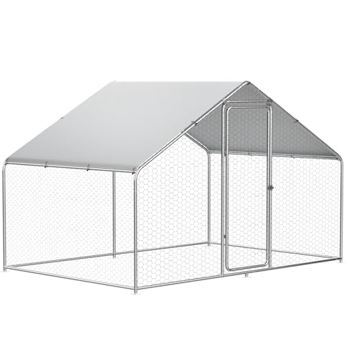 Large Metal Chicken Coop, 6.6FT Walk-in Chicken Runs for Yard with Waterproof & Anti-UV Cover for 6-10 Poultry, Galvanized Mesh & Security Lock, Heavy Duty Dog Kennel Outside Outdoor, Duck Rabbit Cage