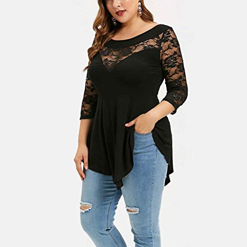 Franterd Hollow Out Lace Decor Plus Size Blouse for Womens, Off Shoulder Oversize T-Shirt Tops (Black, S)
