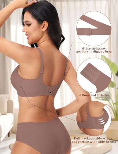 Image of PoseFree Seamless Bras with Support, A Buttery Soft Wireless T-Shirt Bra for All-Day Comfort Coffee M