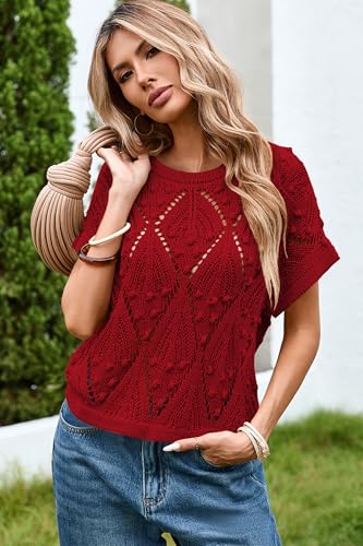 Image of Cakulo Womens Summer Crochet Boho Crop Tops Short Sleeve Lightweight Knit Sweater 2026 Beach Vacation Cruise Resort Wear