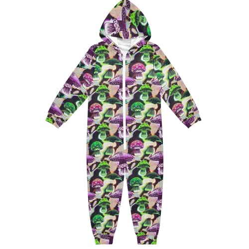 Pijama enterizo de hongos morados y verdes para Navidad, Halloween, cosplay, disfraz novedoso, con capucha, con cremallera, ropa de dormir, Champiñones morados y verdes, 13-14 años