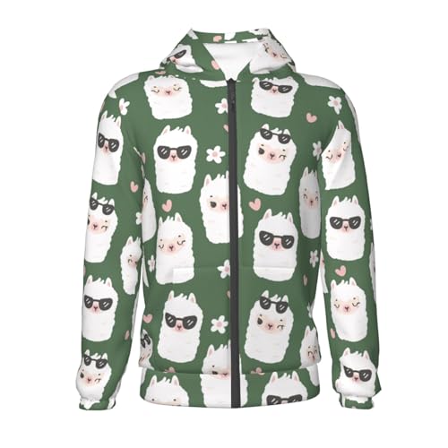 Alpaca Faces Kids Pullover Hoodies Boys Zip Up Sweatshirts Girls Athletic Clothes with Pocket2